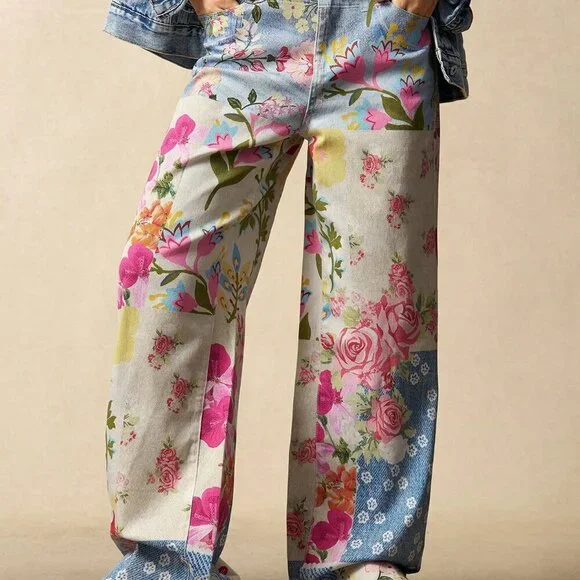 Multicolor Casual Women's Woven Printed Loose Wide-Leg Pants - Picture 3 of 7